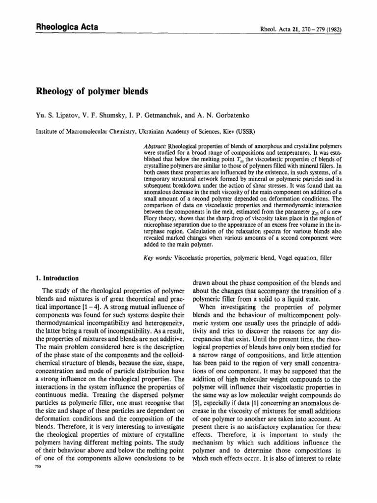 Rheology of Polymer Blends | PDF | Viscosity | Rheology