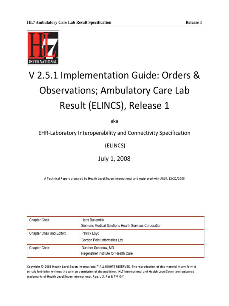 HL7 AmbulatoryCareLabResultSpecification-R1 v2.5.1 | PDF | Electronic ...