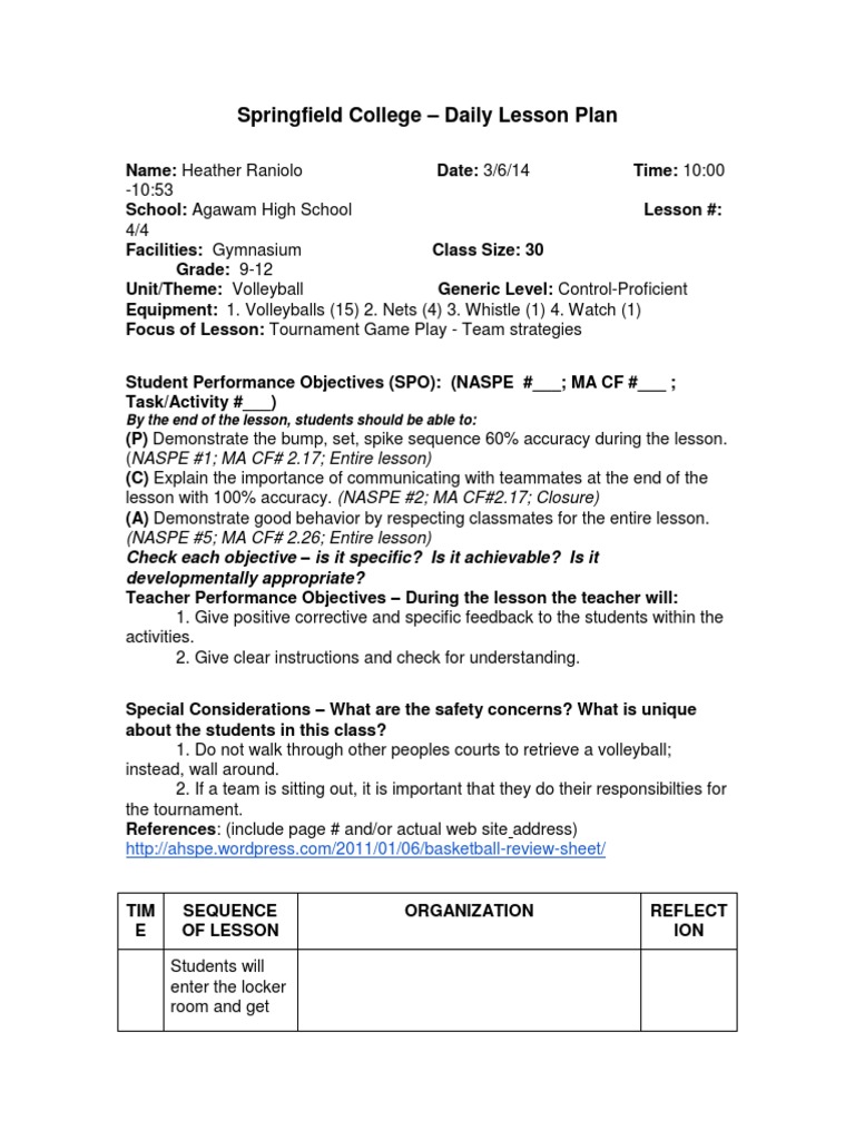 Lesson Plan For Volleyball