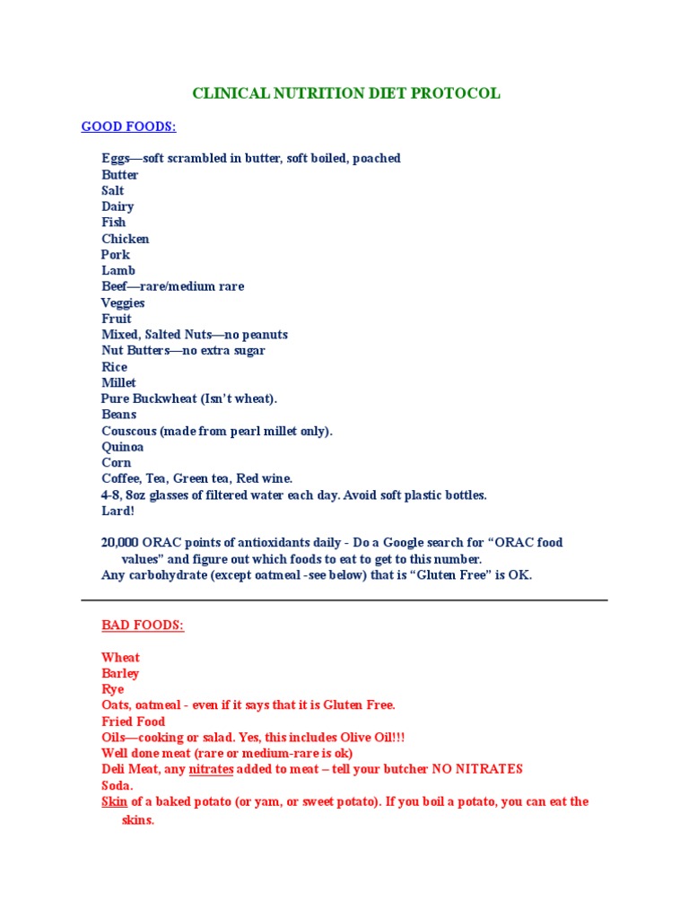 Clinical Nutrition Food Protocol | PDF | Cooking, Food & Wine