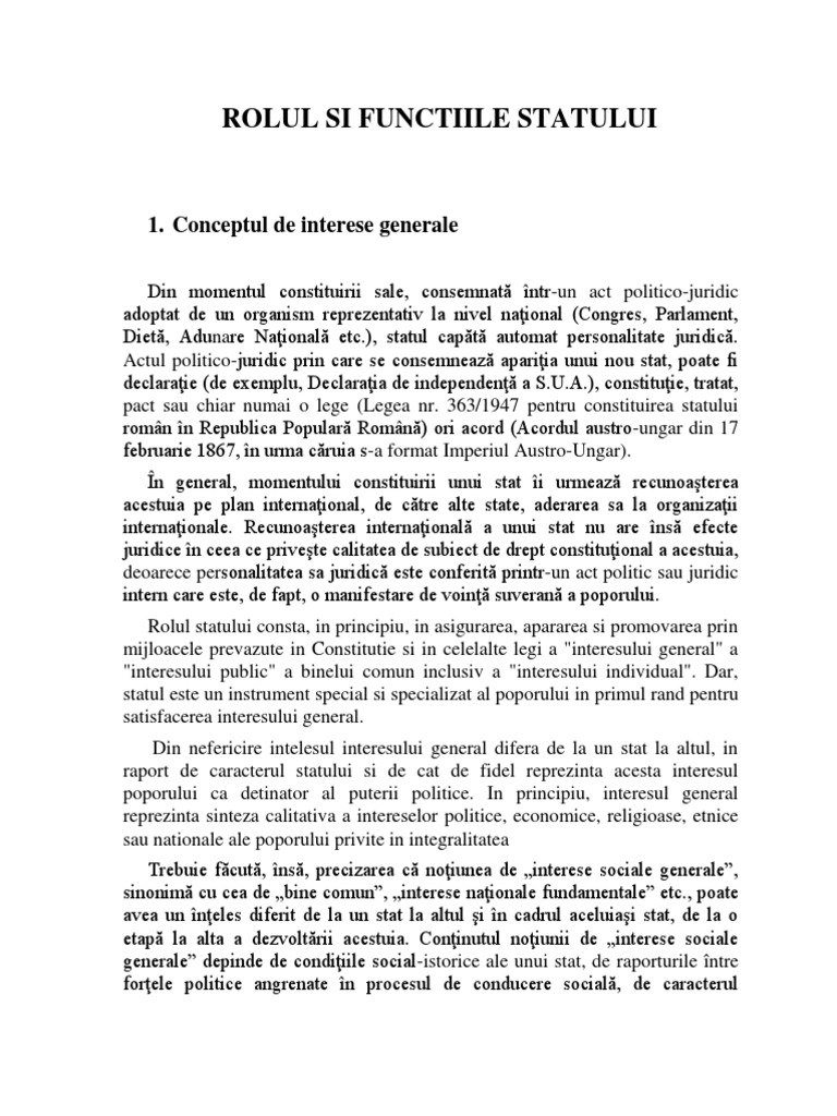 Rolul Si Functiile Statului | PDF