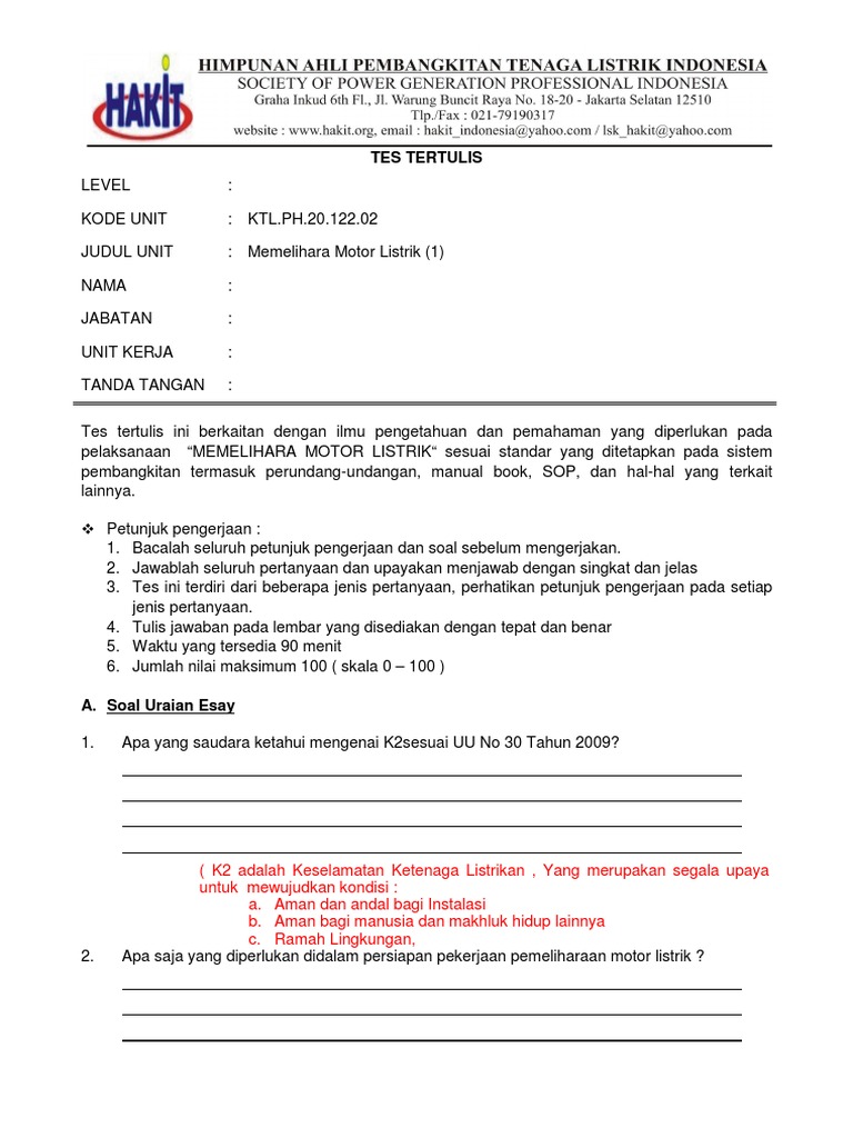 Contoh Soal Dan Jawaban Motor Listrik Guru Paud