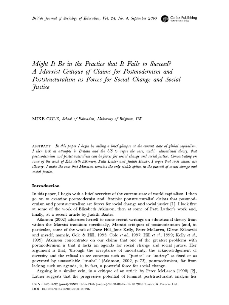 Cole, Mike A Marxist Critique of PostStructuralism and Post