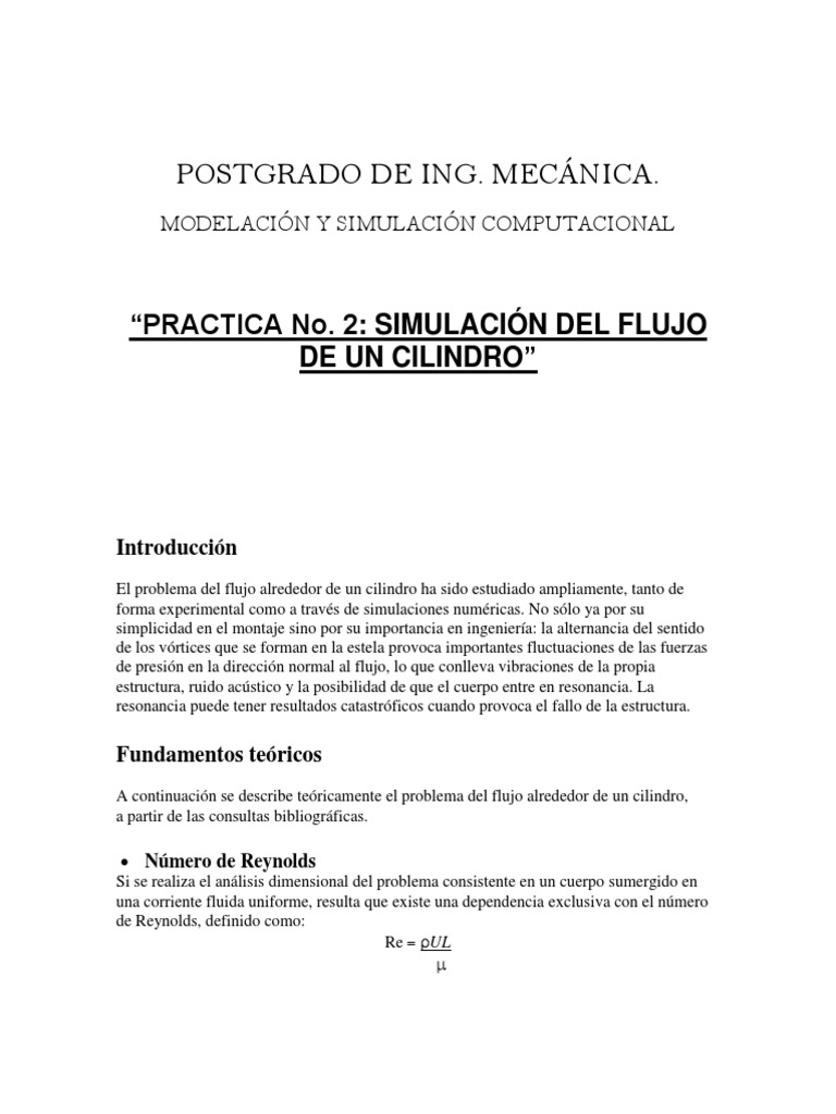 Simulacion Del Flujo de Un Cilindro | PDF | Viscosidad | Numero Reynolds