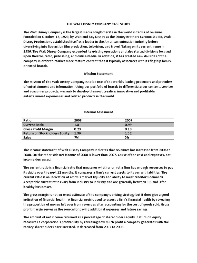 Disney Case Study PDF The Walt Disney Company Revenue