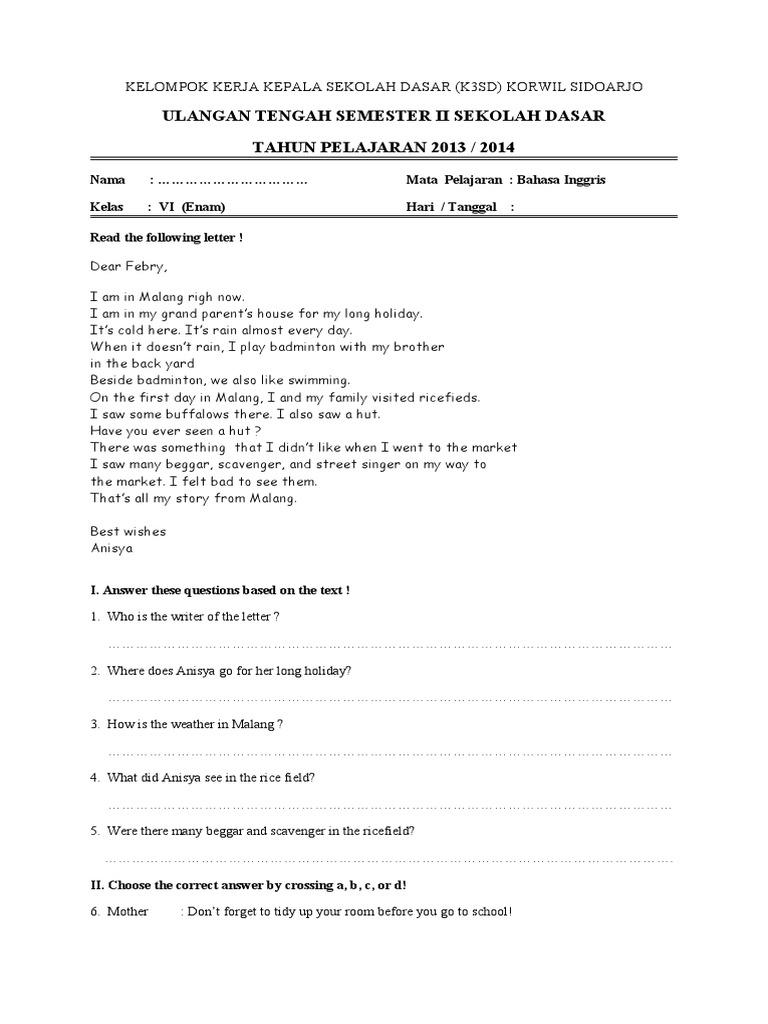 Soal UTS Kls 6 Semester 2 Foods