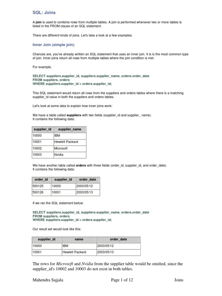 SQL Joins | PDF | Sql | Data Management Software