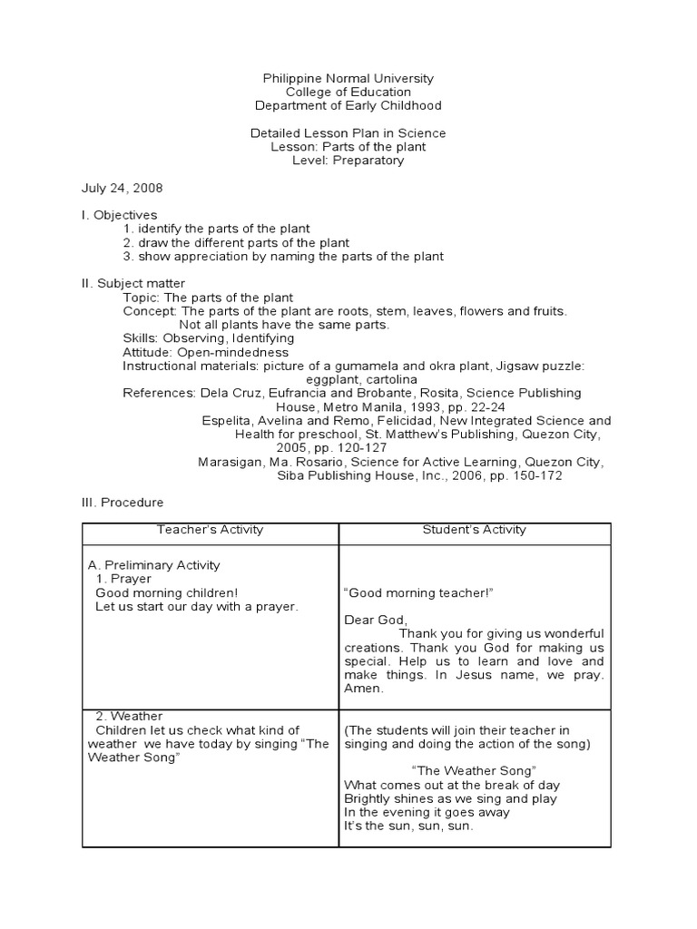 Lesson Plan About Parts of The Plants | PDF | Fruit | Teaching And Learning