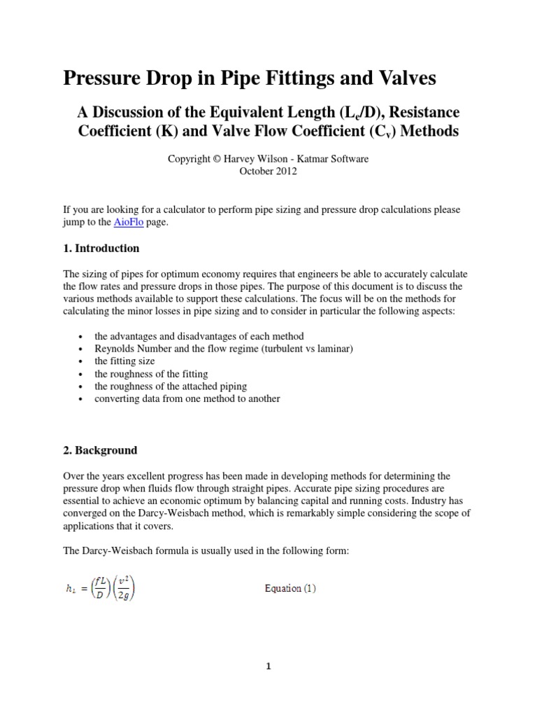 Pressure Drop in Pipe Fittings and Valves PDF Reynolds Number