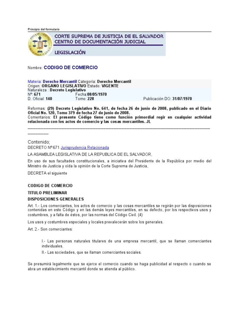 codigo de comercio de El Salvador
