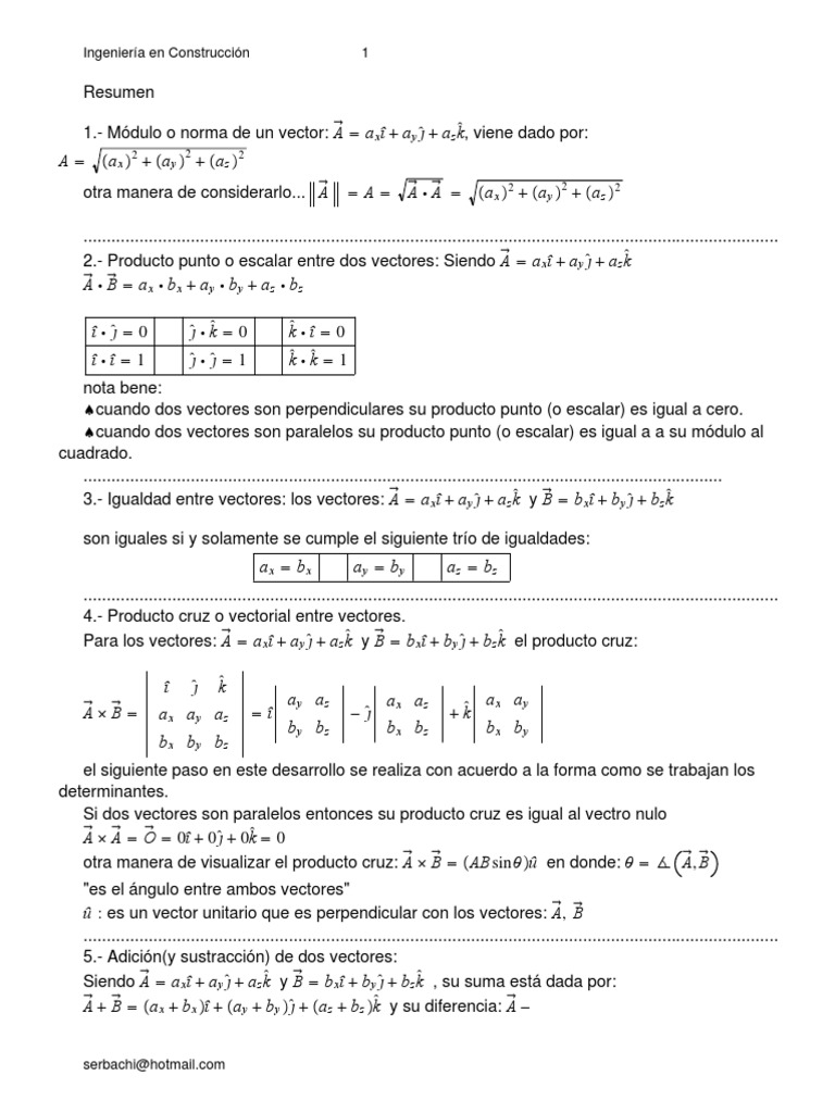 Formulario Vectores | PDF