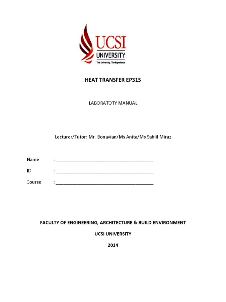 Heat Transfer Lab Manual2014 PDF Thermal Conduction Water Heating