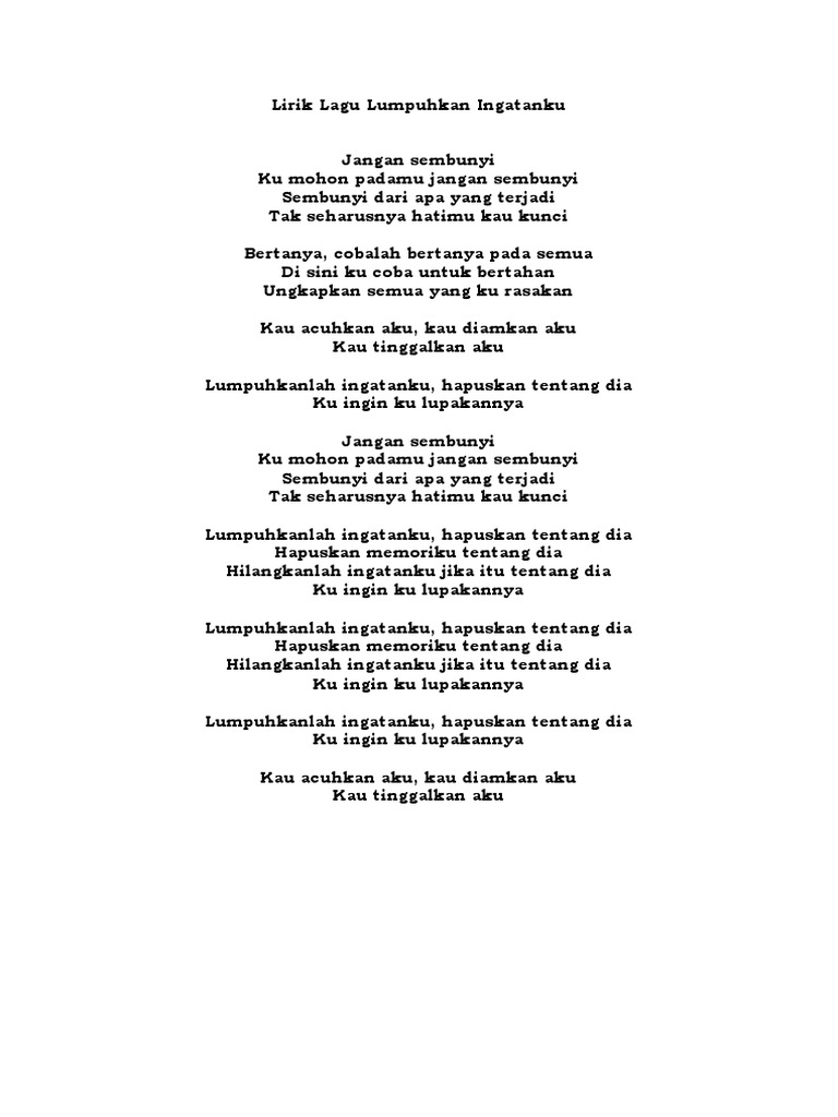 Lirik Lagu Lumpuhkan Ingatanku PDF