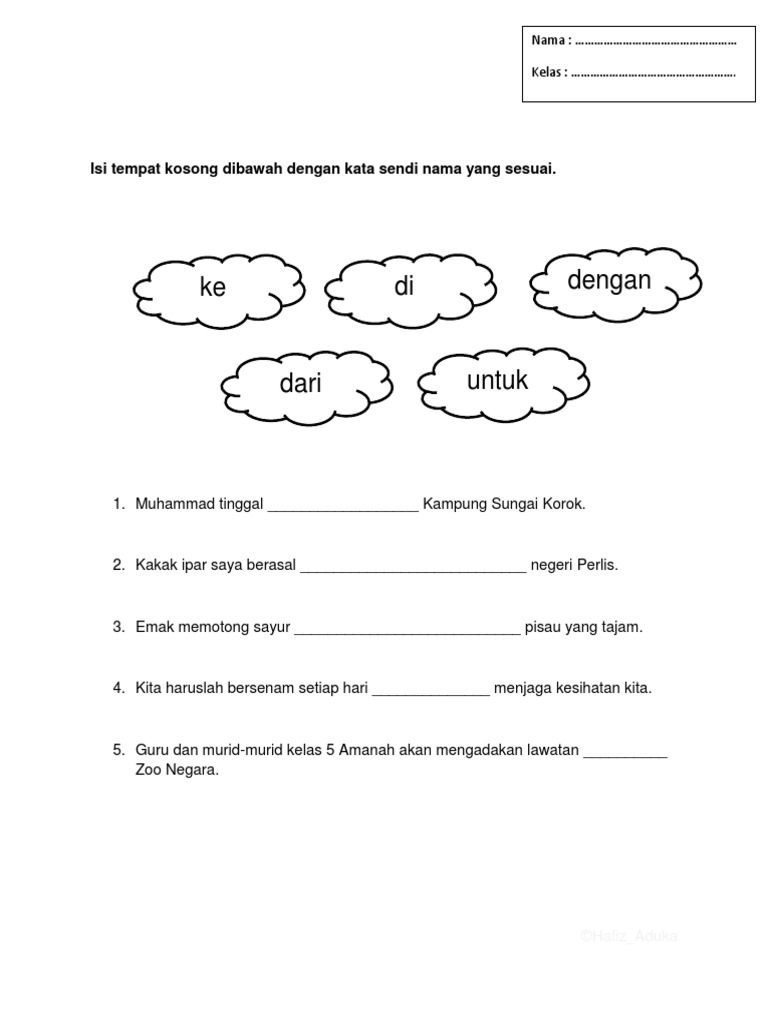 Isi Tempat Kosong Dibawah Dengan Kata Sendi Nama Yang Sesuai Pdf