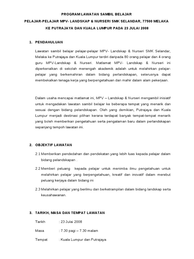 Contoh Kertas Kerja Lawatan Sambil Belajar Ke Putrajaya  PDF