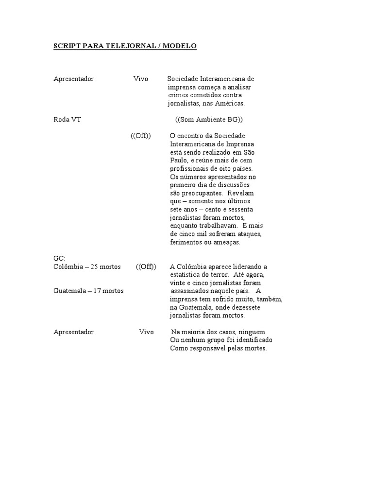 Roteiro de Telejornal sobre Jornalistas | PDF | Ciências Sociais