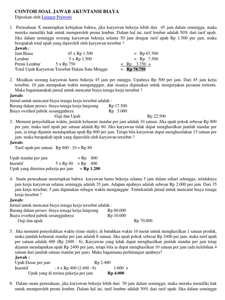 Contoh Soal Akuntansi Biaya