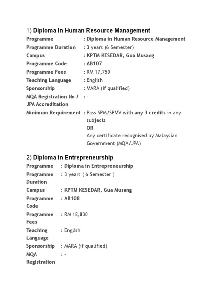 Diploma Program KPTM | PDF | Engineering | Science And Technology