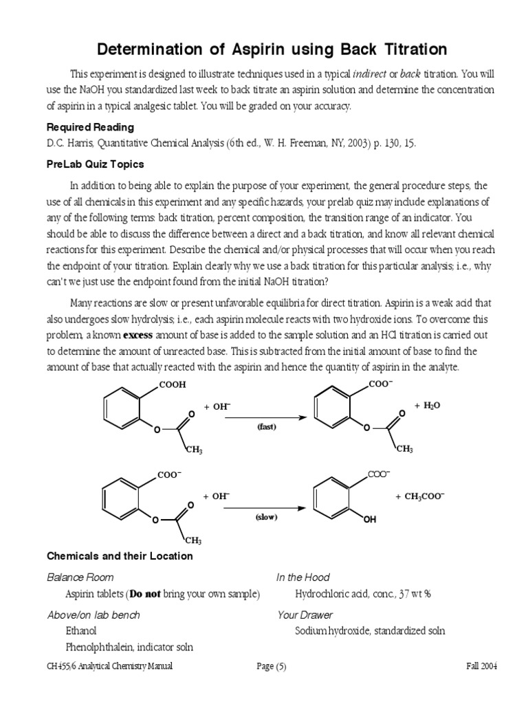 Aspirin Titration Sodium Hydroxide