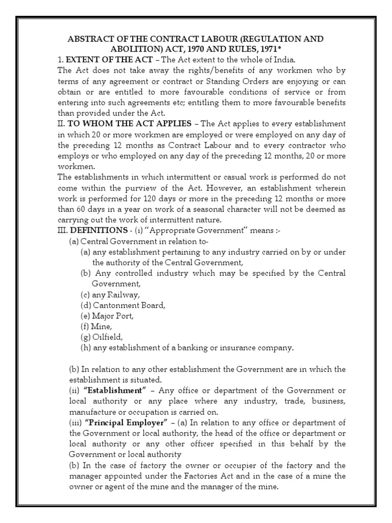 Abstract of the Contract Labour Wage Employment