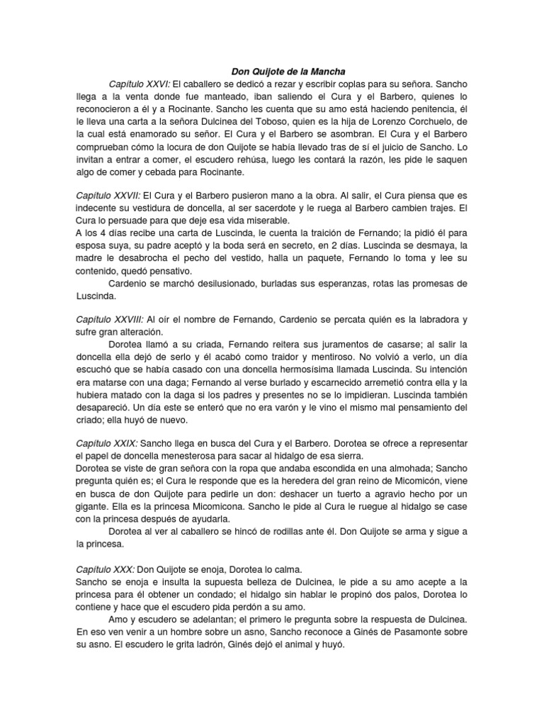 Don Quijote Resumen Por Capitulos