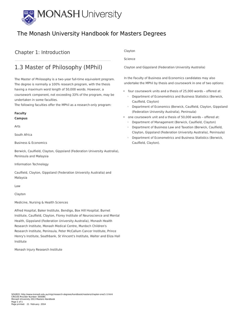 Mphil Monash Mphil M | PDF