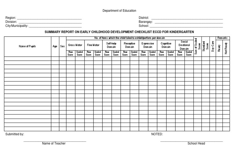 Summary Report on Early Childhood Development Checklist 