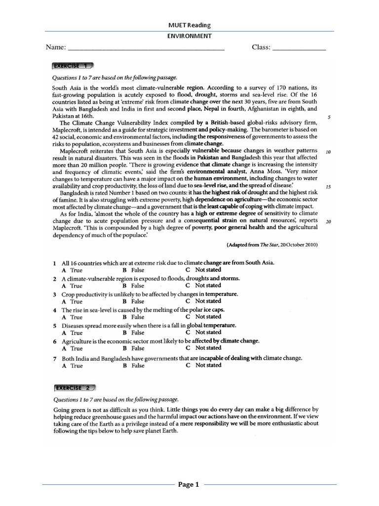 Muet Reading Exercise Environment 2 Pdf