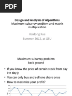 Maximum-Subarray Problem, Matrix Multiplication and Strassen's Algorithm