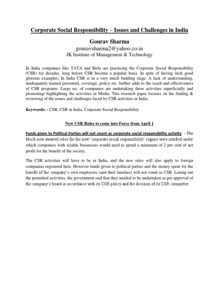 CSR Challenges and Issues in India | PDF