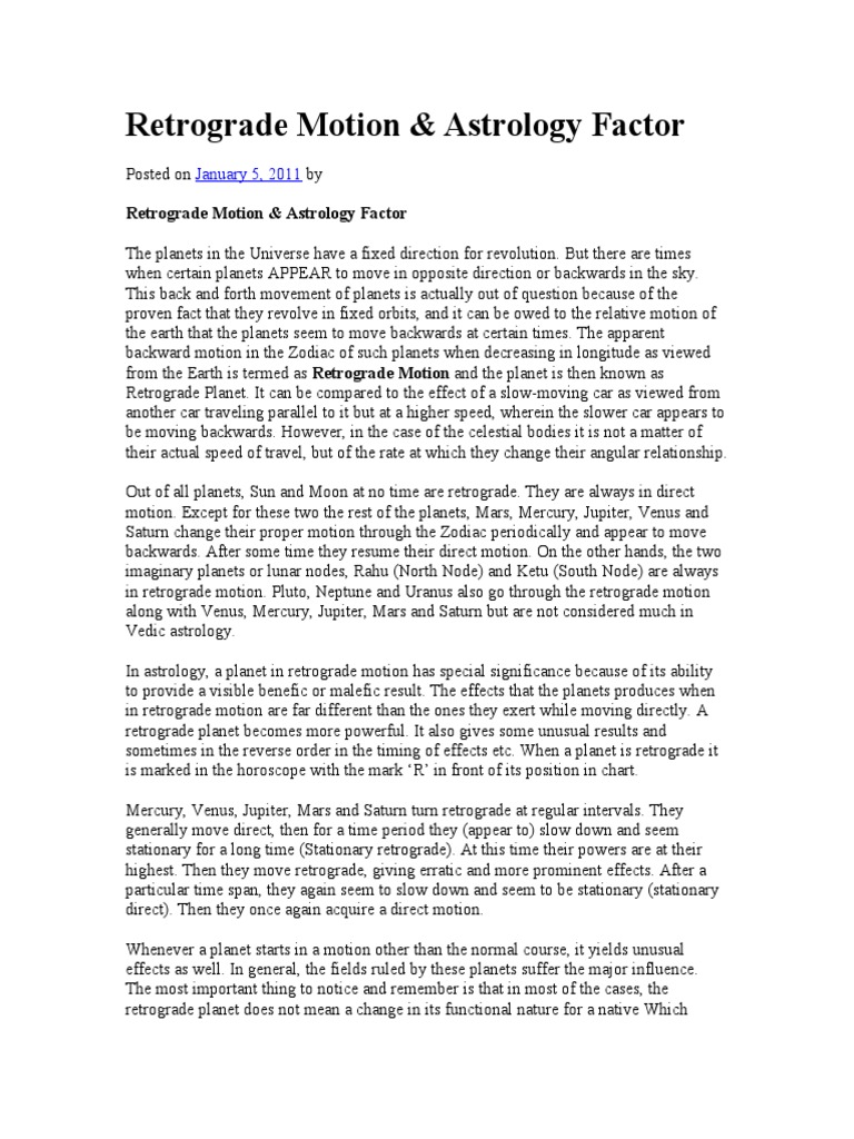 Retrograde Motion and Astrology Factor PDF Divination