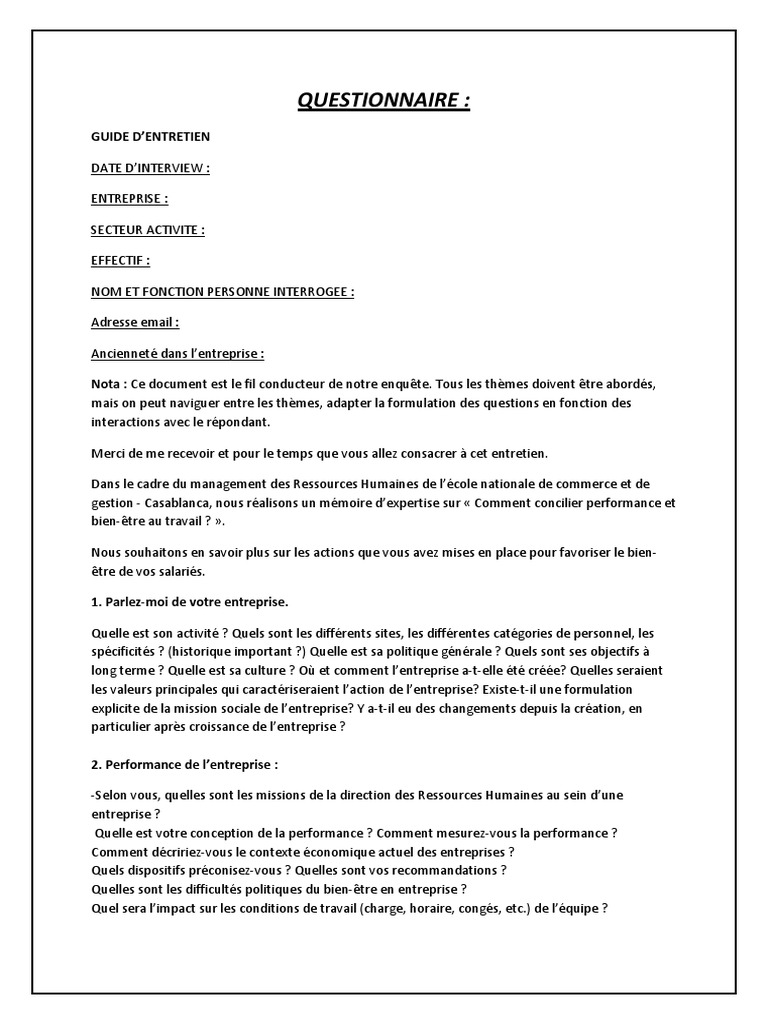 Rh Questionnaire Pdf | Fiches pratiques des gestionnaires ressources ...