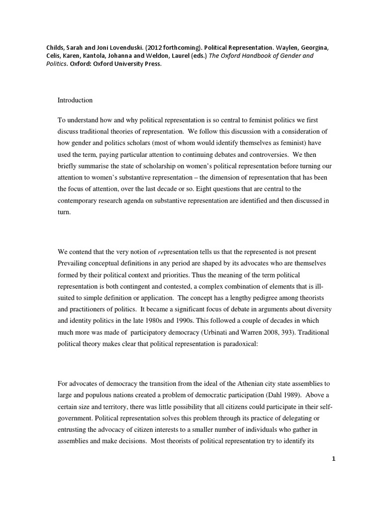 Political Representation Pdf Feminism Gender Studies
