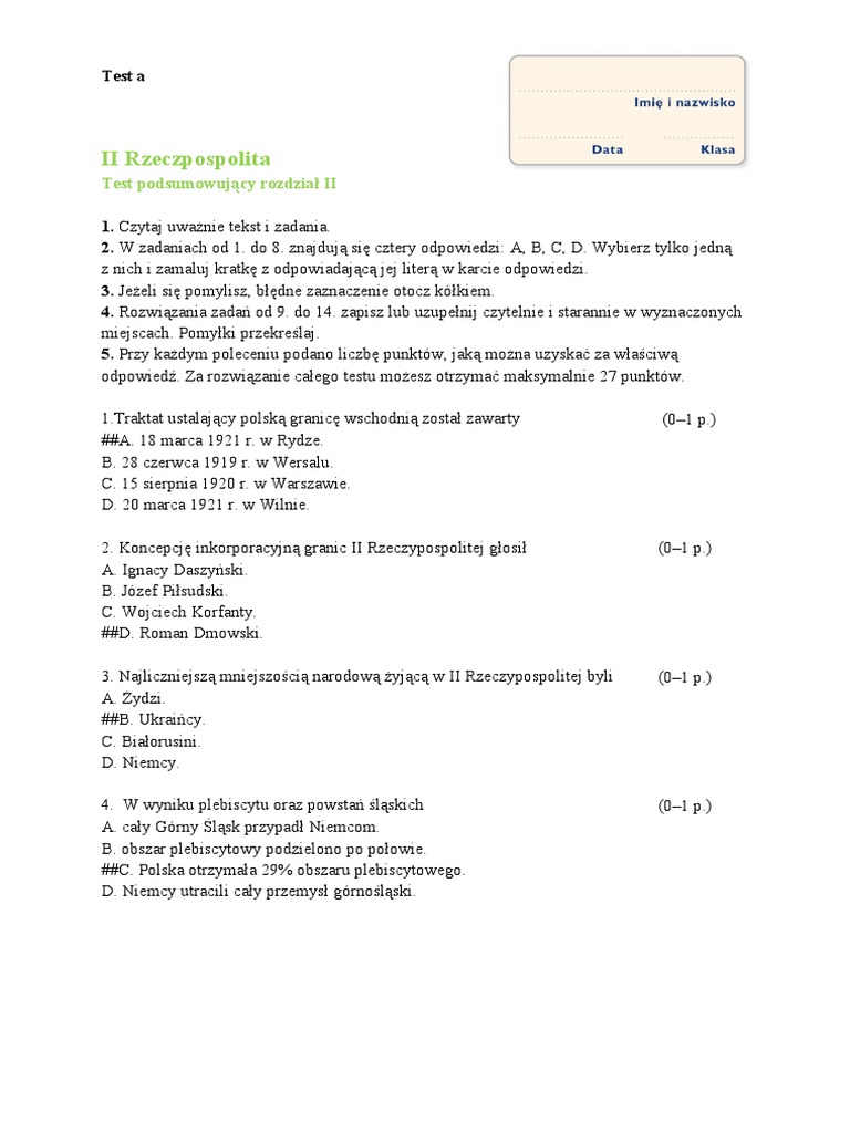 Sprawdzian Z Historii śladami Przeszłości 2 Rzeczpospolita W Xvi Wieku Historia r2 A II Rzeczpospolita.doc