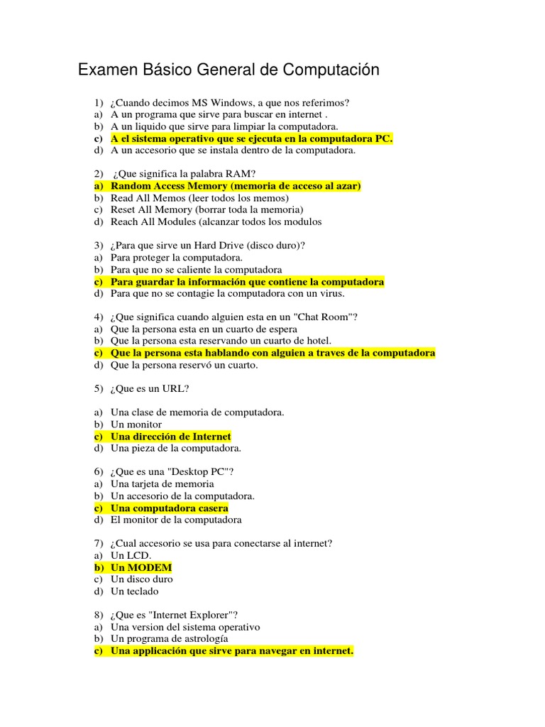 Examen Básico General de Computación | PDF