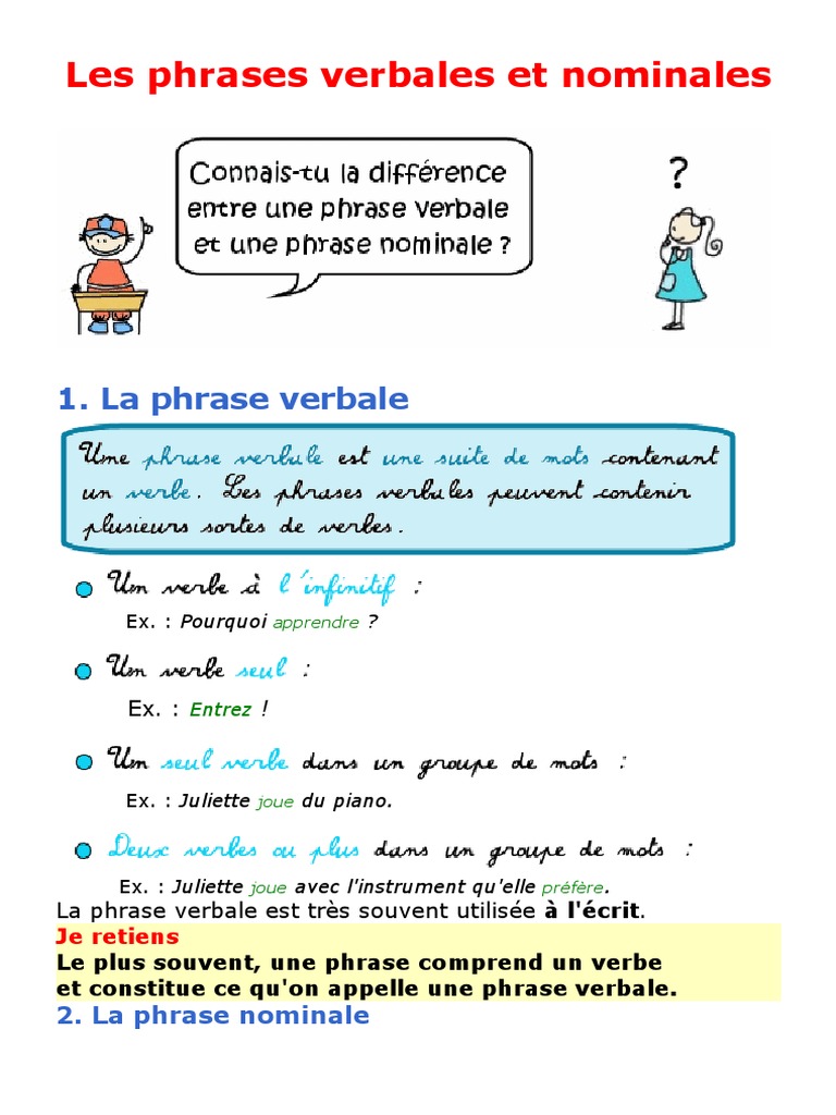 Exercice Phrase Verbale Et Nominale Les Phrases Verbales Et Nominales | PDF