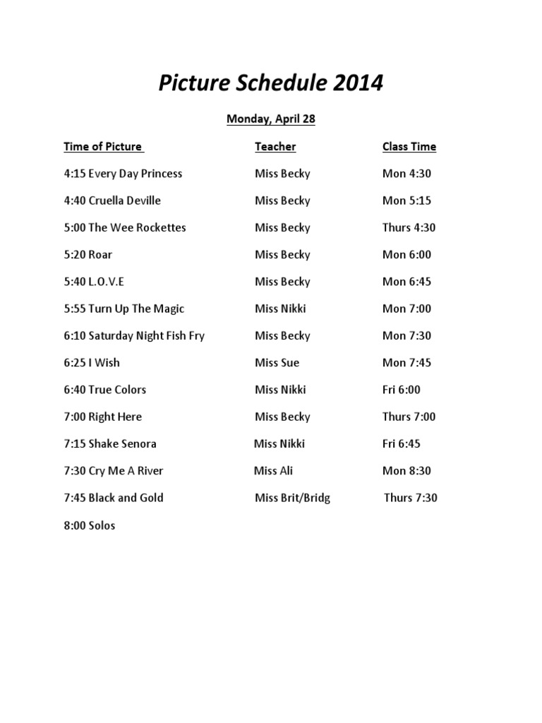 2014 Picture Schedule Overview | PDF