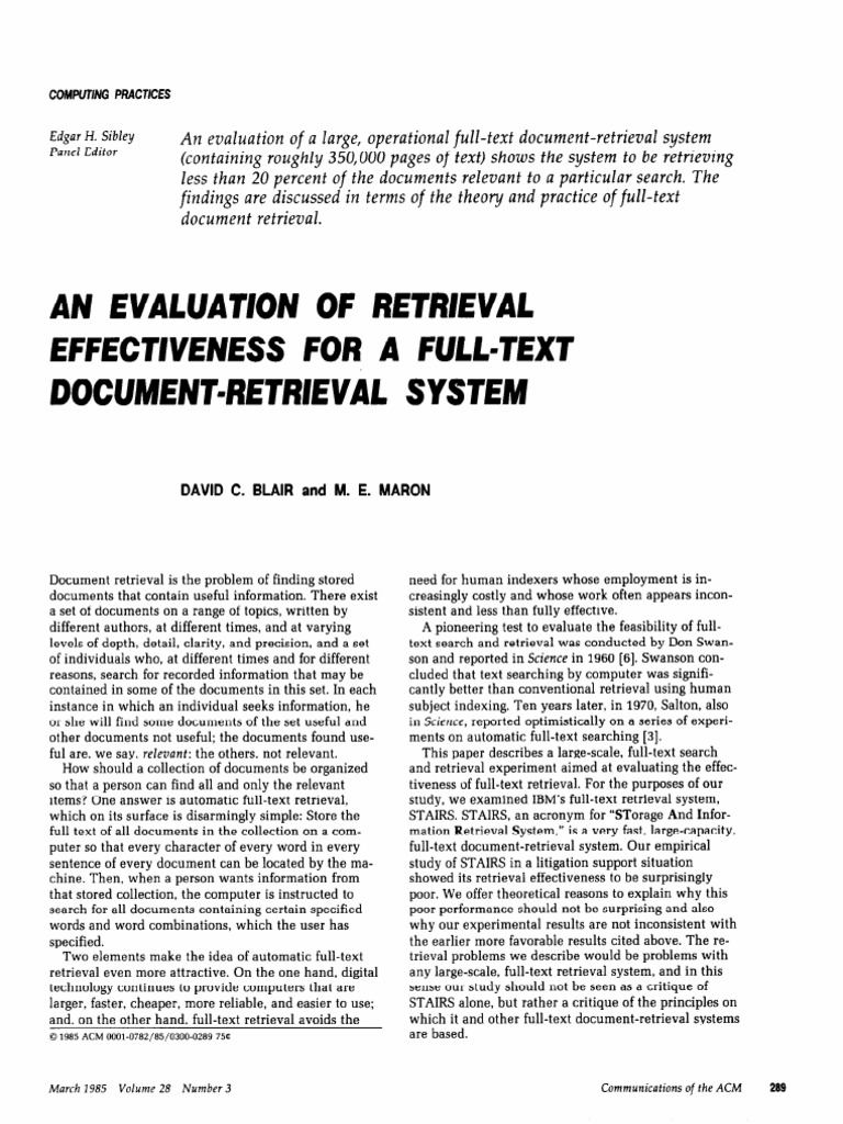 Blair and Maron - 1985 - An Evaluation of Retrieval Effectiveness For A ...