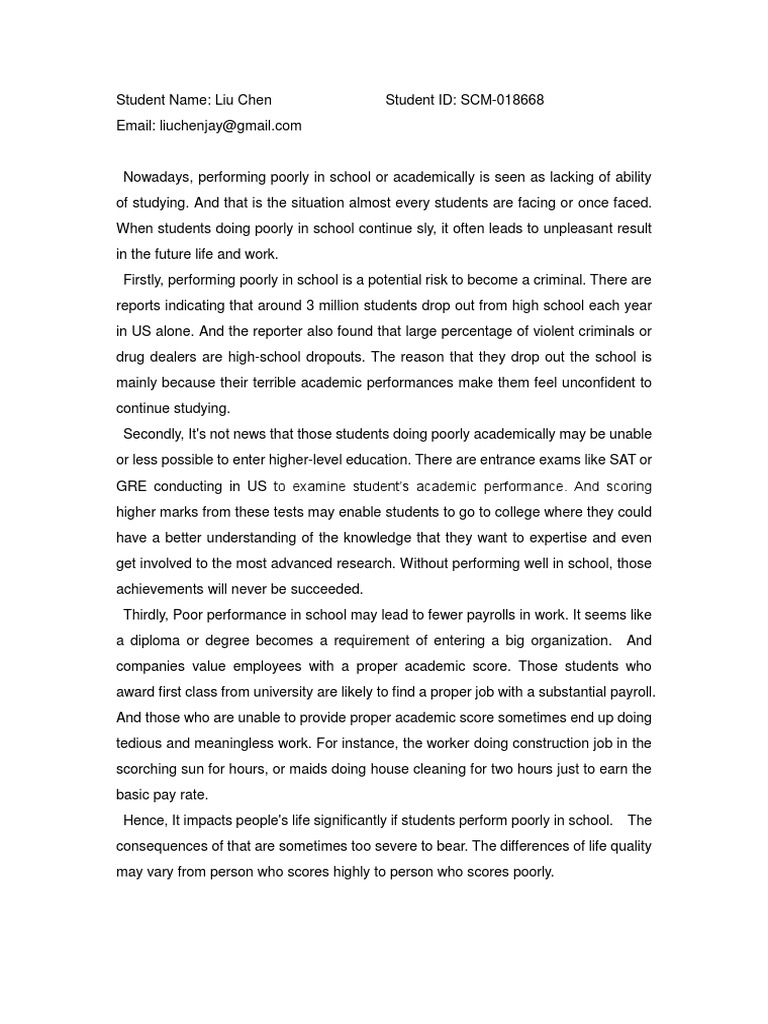 Impact of Poor Academic Performance | PDF