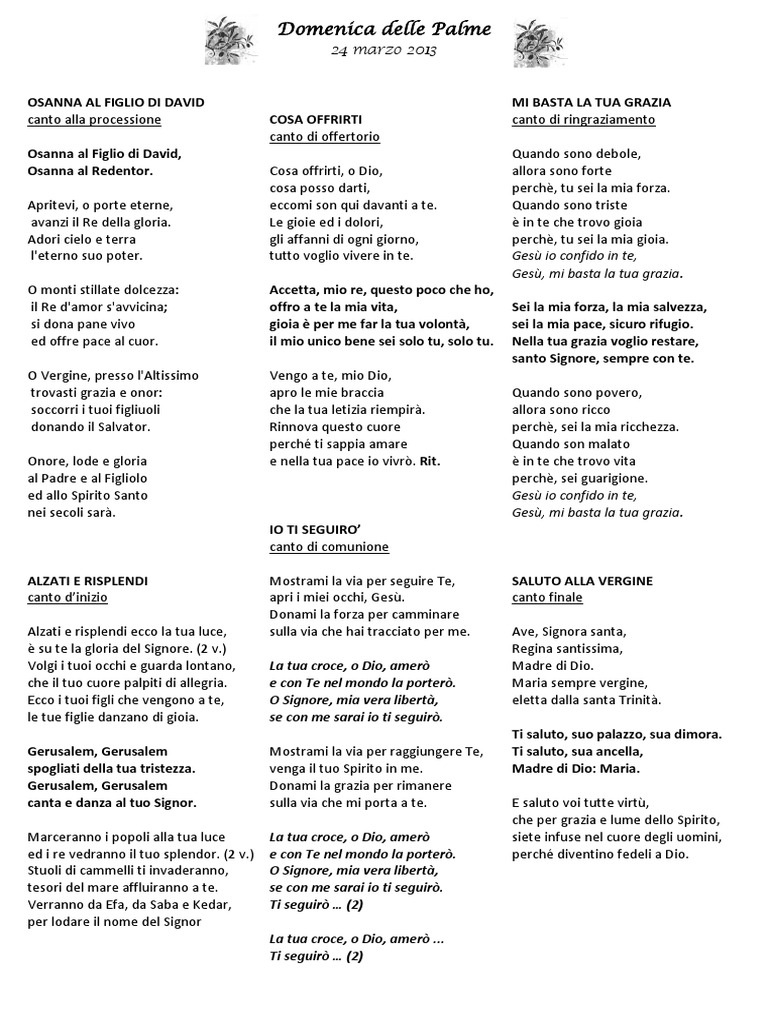 Canti Per La Domenica Delle Palme