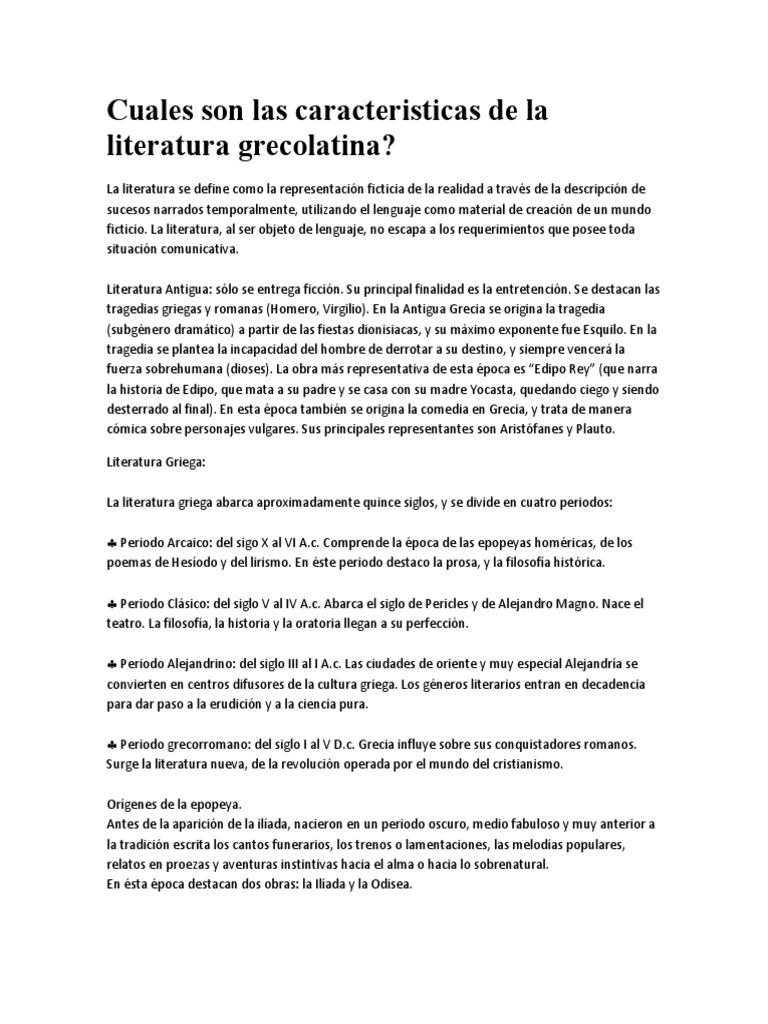 Cuales Son Las Caracteristicas de La Literatura