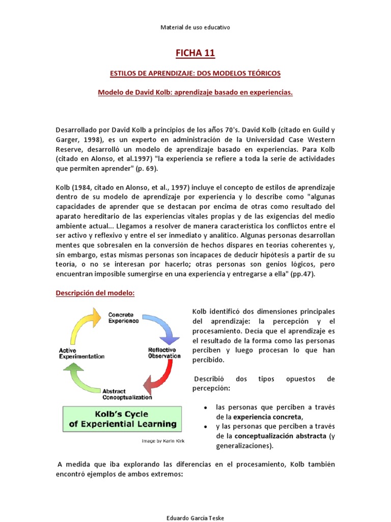 Ficha 121. Estilos de Aprendizaje | PDF | Teoría | Aprendizaje