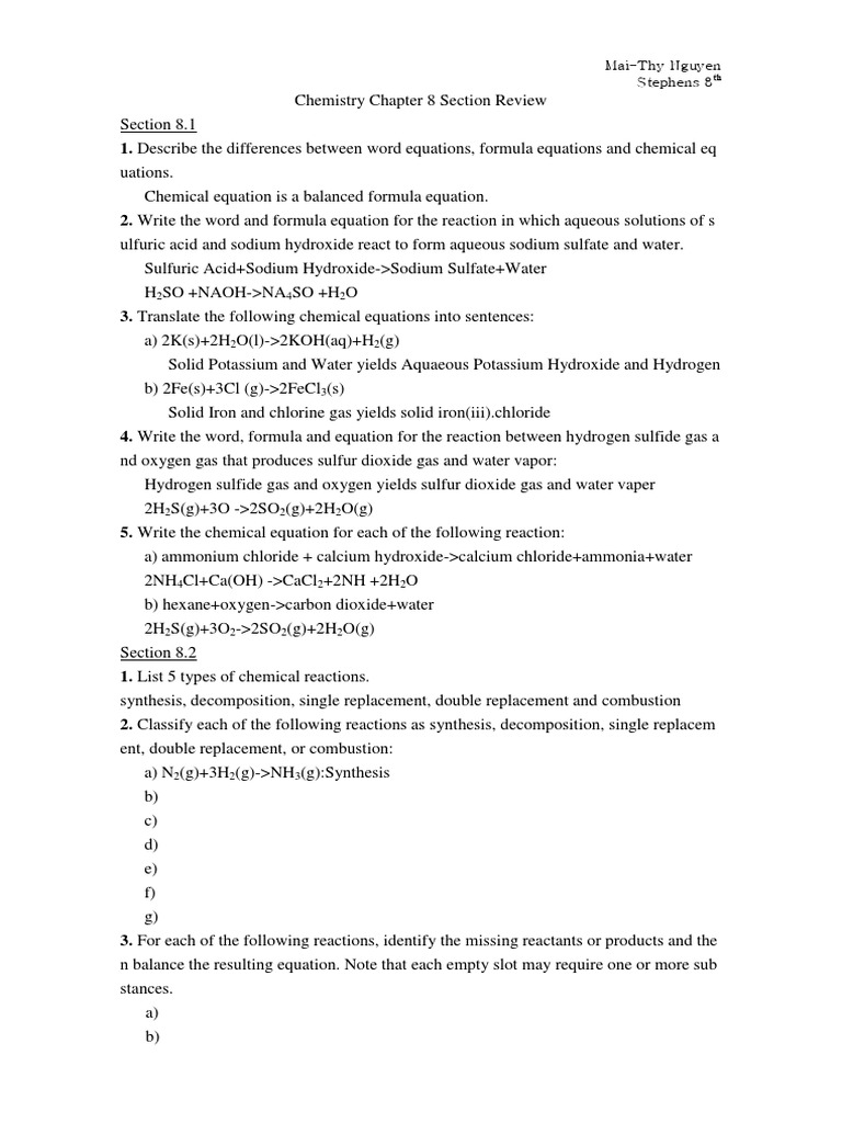 Tenth Grade Chemistry Vocabulary