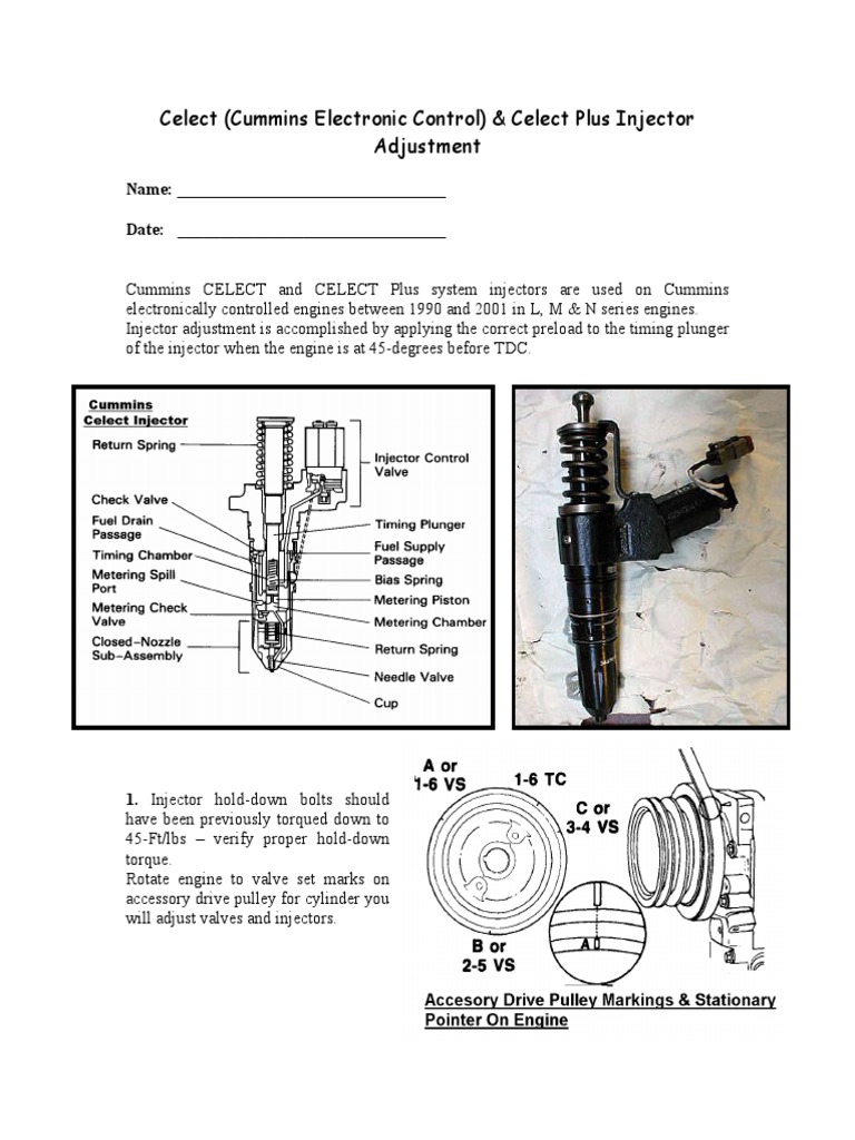 Celect Injector Adjustment 0105 Fuel Injection Engines