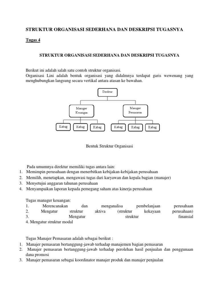 Struktur Organisasi Sederhana Dan Deskripsi Tugasnya