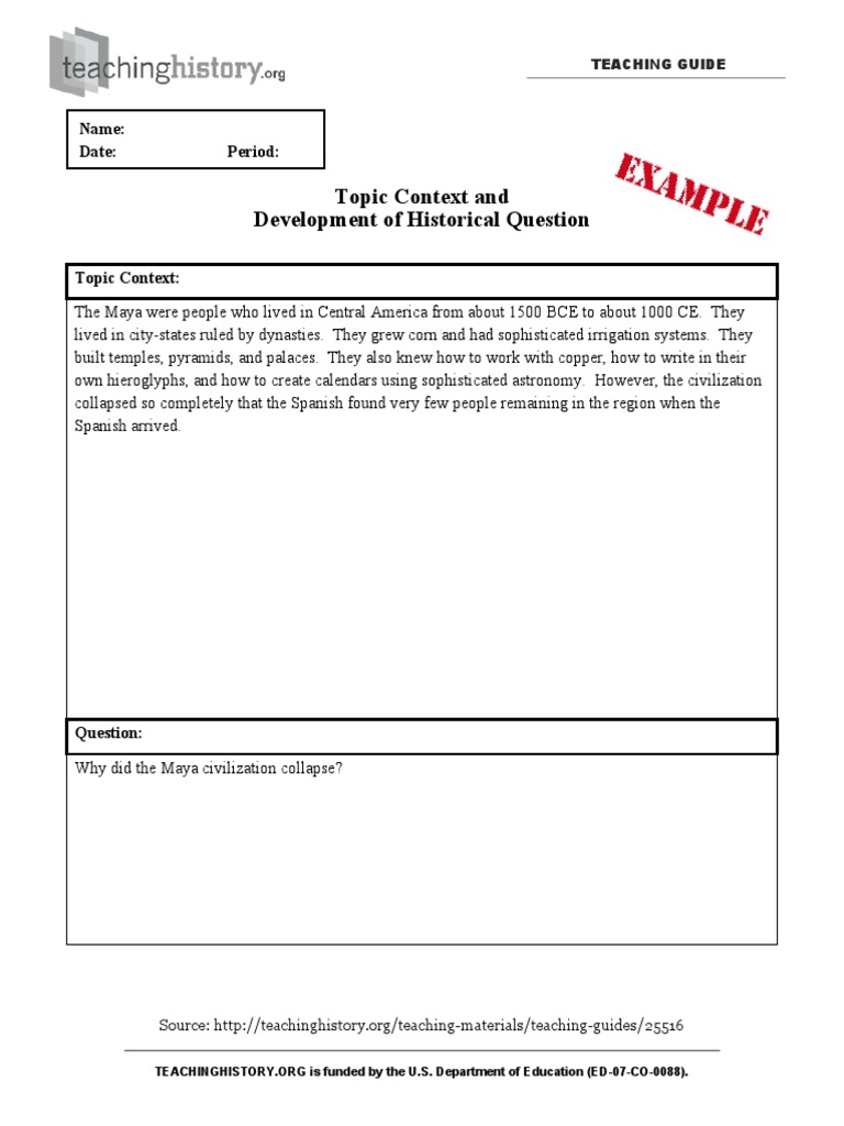 Topic Context and Development of Historical Question: Name: Date ...