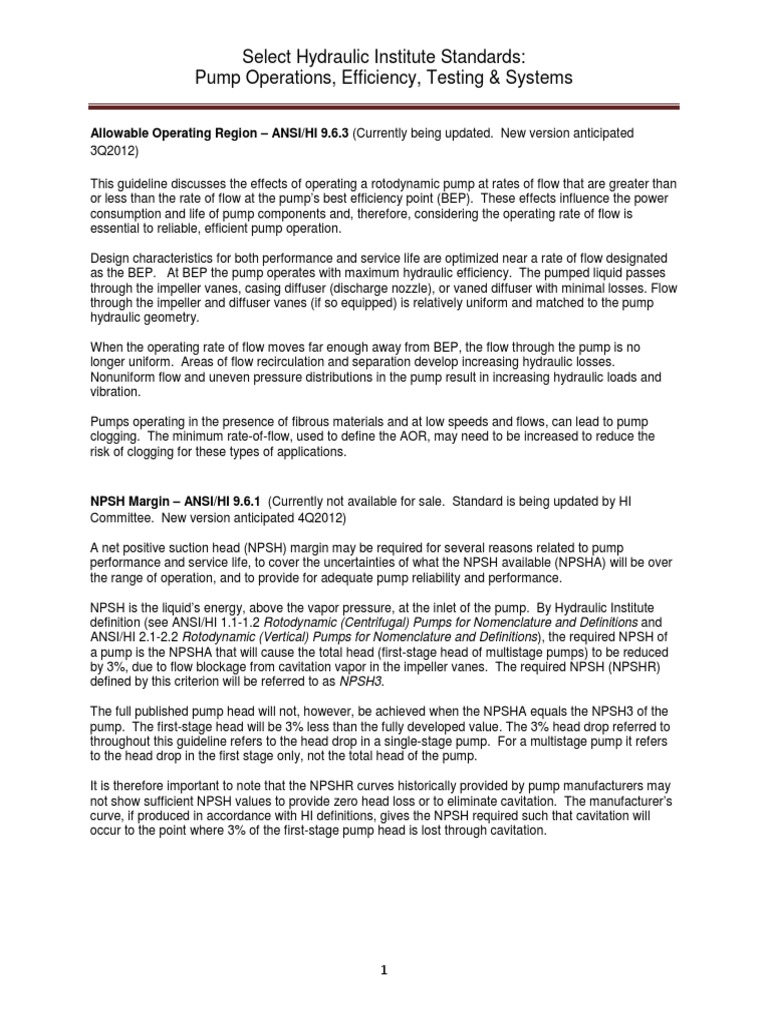 Select Hydraulic Institute StandardsPump Operations, Efficiency