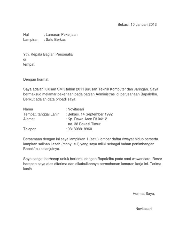 Surat Lamaran Kerja Dan Daftar Riwayat Hidup Pdf
