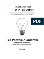 Pembahasan Soal SNMPTN 2012 Tes Potensi Akademik (Penalaran Numerik (Aljabar Dan Aritmatika Sederhana) ) Kode 613