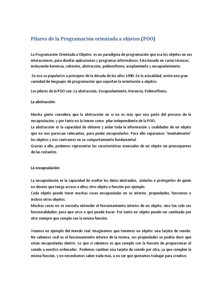 Pilares de La Programación Orientada A Objetos | PDF